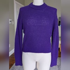 JJXX Women’s Cropped Purple Sweater Fluffy Knit Crew Neck Cozy Size XS